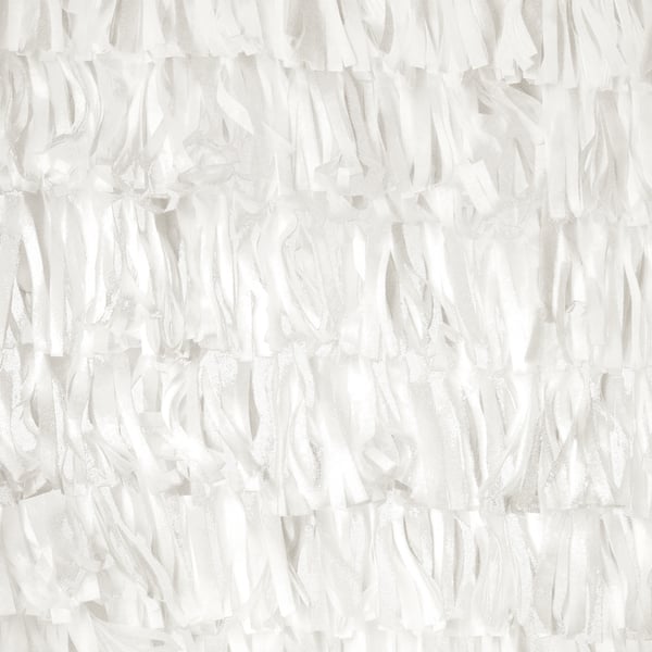 White layered salt paper strips wallcovering with narrow ribbon-like strips, creating a fluffy textured surface.
