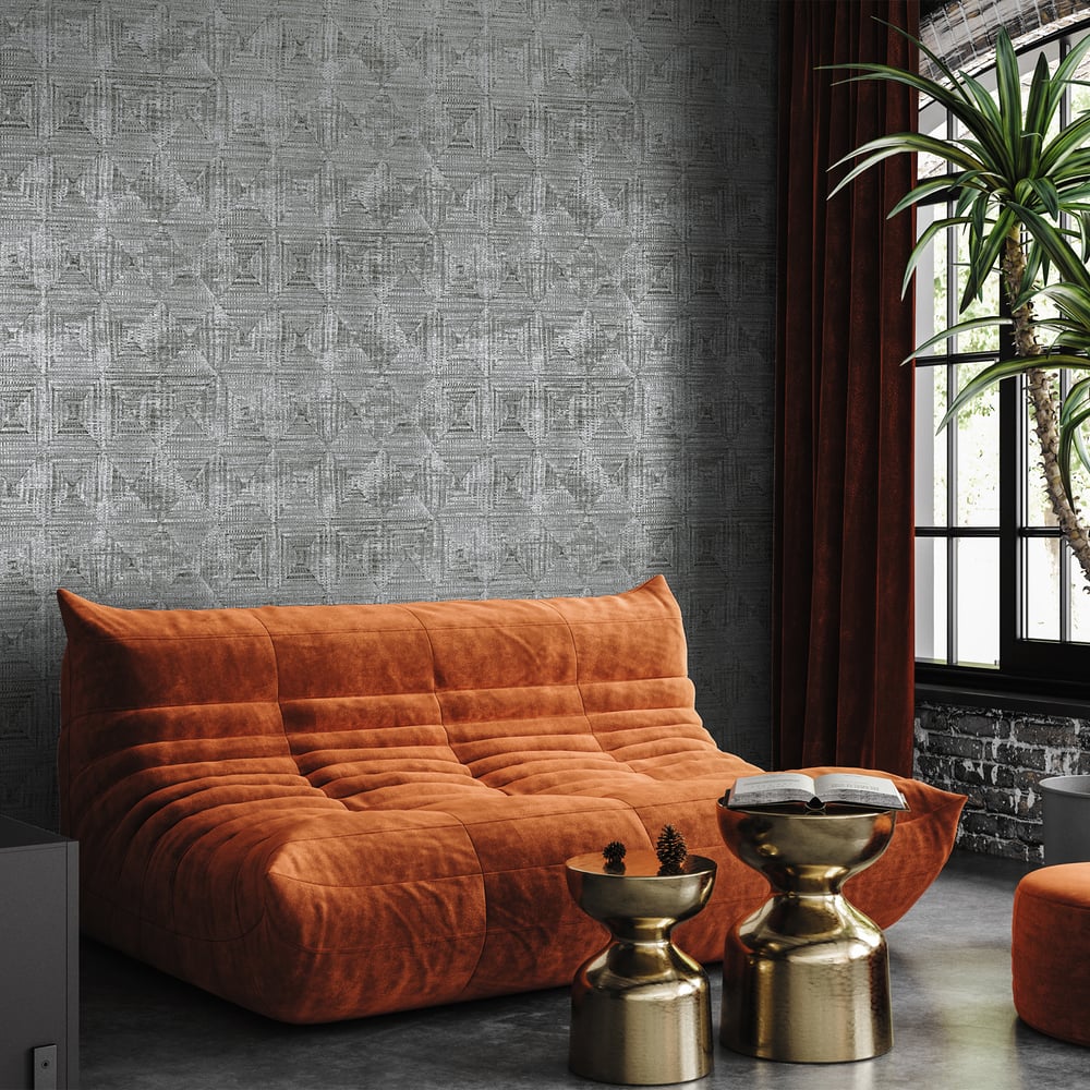 Geometric Diamond Pepper GH65347-23 wallpaper with textured diamond weave pattern, non-woven designer wallcovering for modern accent walls and interiors