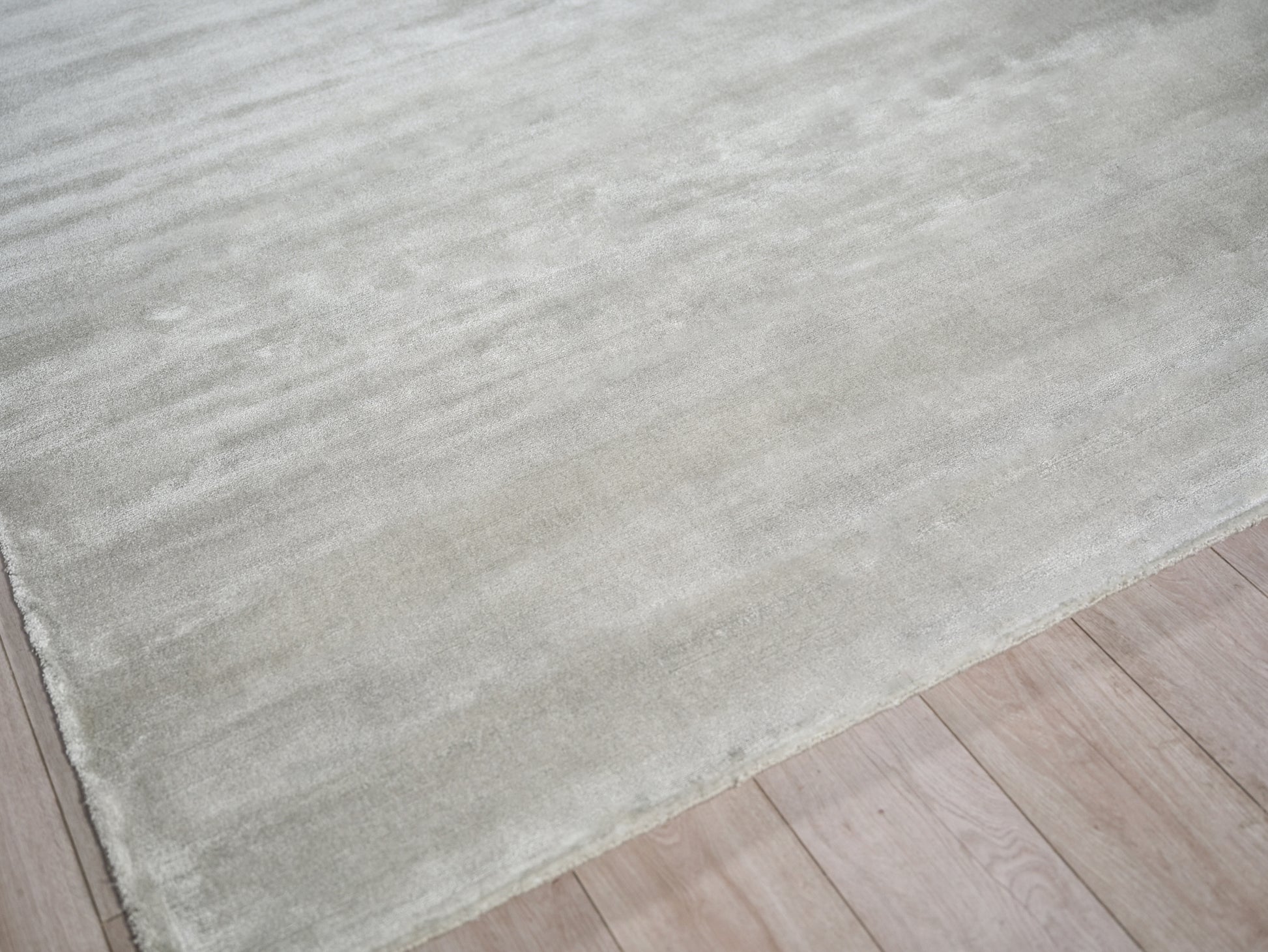 Cream beige area rug with soft, subtle texture on light wood flooring.