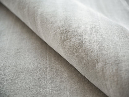 Light gray velvet-like fabric close-up with a fold; soft, plush upholstery or throw material.