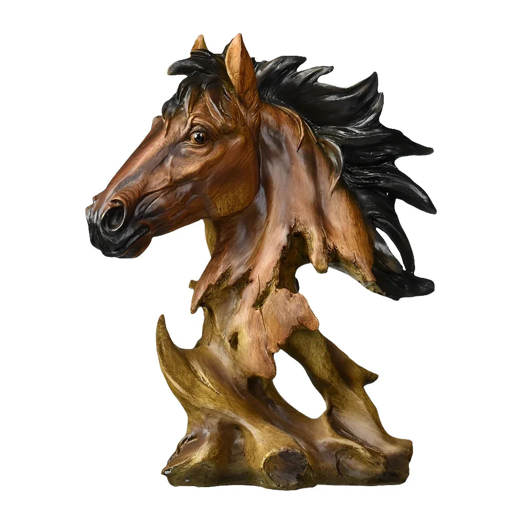 11" Antiqued Bronze And Black Polyresin Horse Tabletop Sculpture