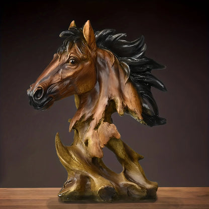 11" Antiqued Bronze And Black Polyresin Horse Tabletop Sculpture