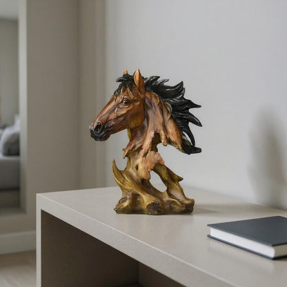 11" Antiqued Bronze And Black Polyresin Horse Tabletop Sculpture