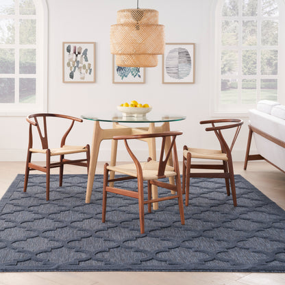 Blue rug on floor.