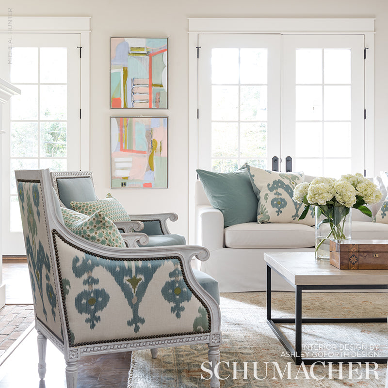 SCHUMACHER FABRIC  OTTOMAN CHIC RAJA EMBROIDERY   SKY   - 65811