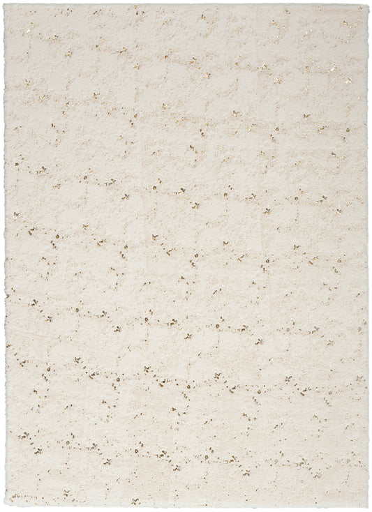 Cream speckled natural fiber rug swatch with rough edges and neutral beige tone.