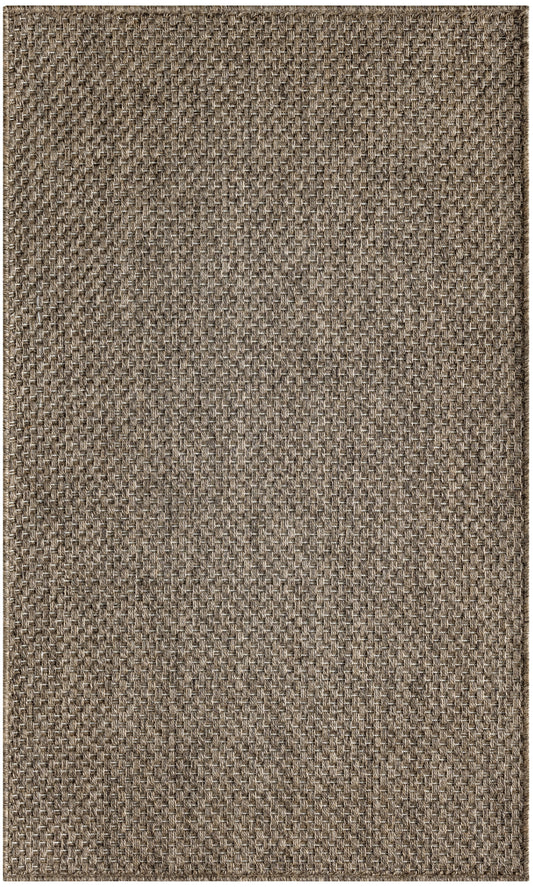 Brown woven rug with tight basket-weave texture, natural jute/sisal look, rectangular.