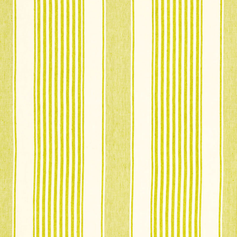 Yellow and white striped fabric with bold vertical stripes and linen-like texture.