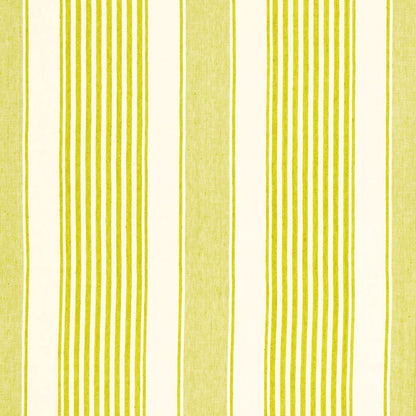 Yellow and white striped fabric with bold vertical stripes and linen-like texture.