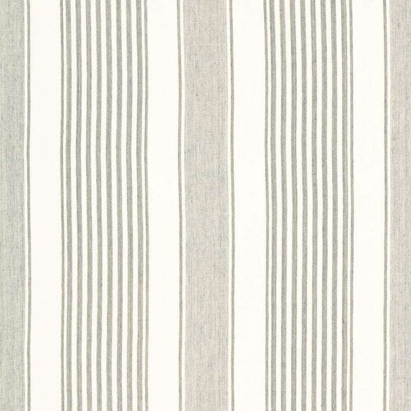 Vertical beige and gray striped fabric pattern; woven textile suitable for upholstery or curtains.