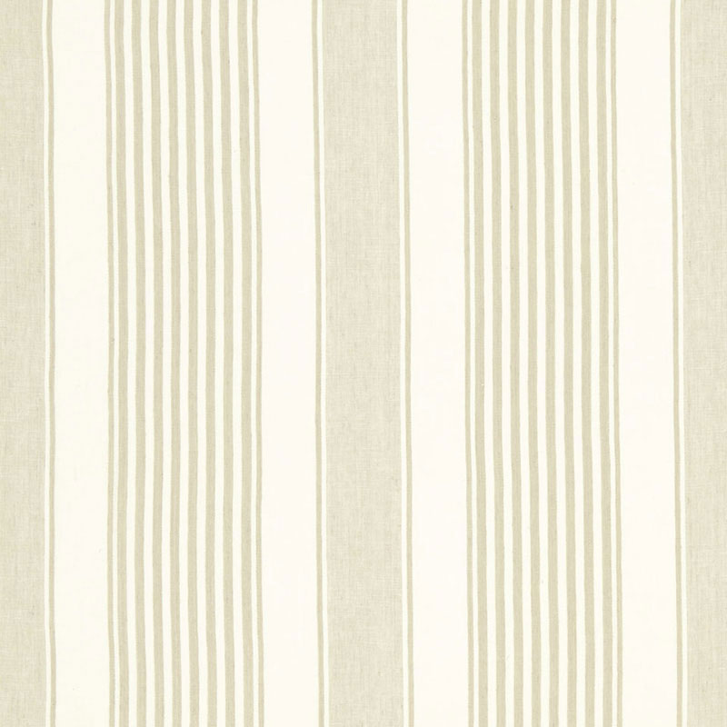 Beige and cream vertical striped wallpaper with alternating wide and narrow stripes.