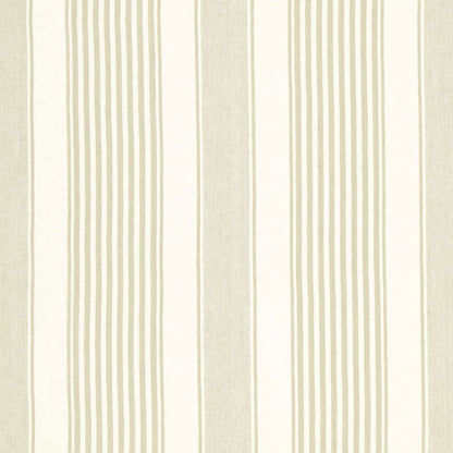 Beige and cream vertical striped wallpaper with alternating wide and narrow stripes.