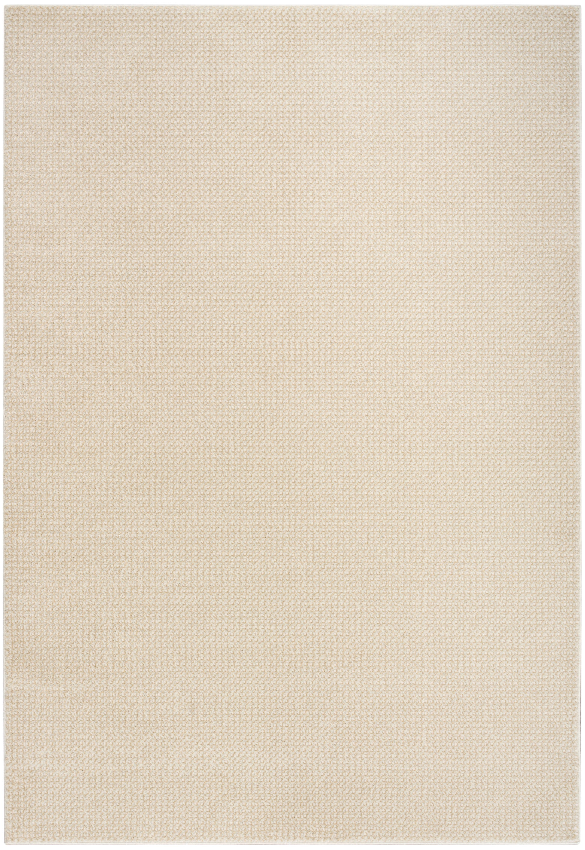 Beige woven rug with textured surface; rectangular, neutral decor for living room or bedroom; 8' x 10'.