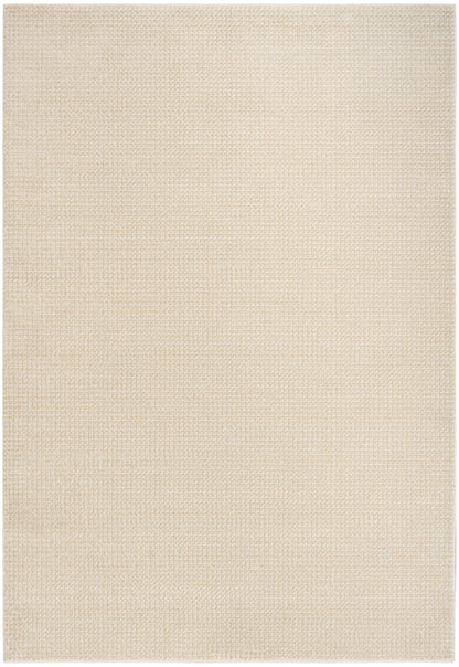 Beige woven rug with textured surface; rectangular, neutral decor for living room or bedroom; 8' x 10'.