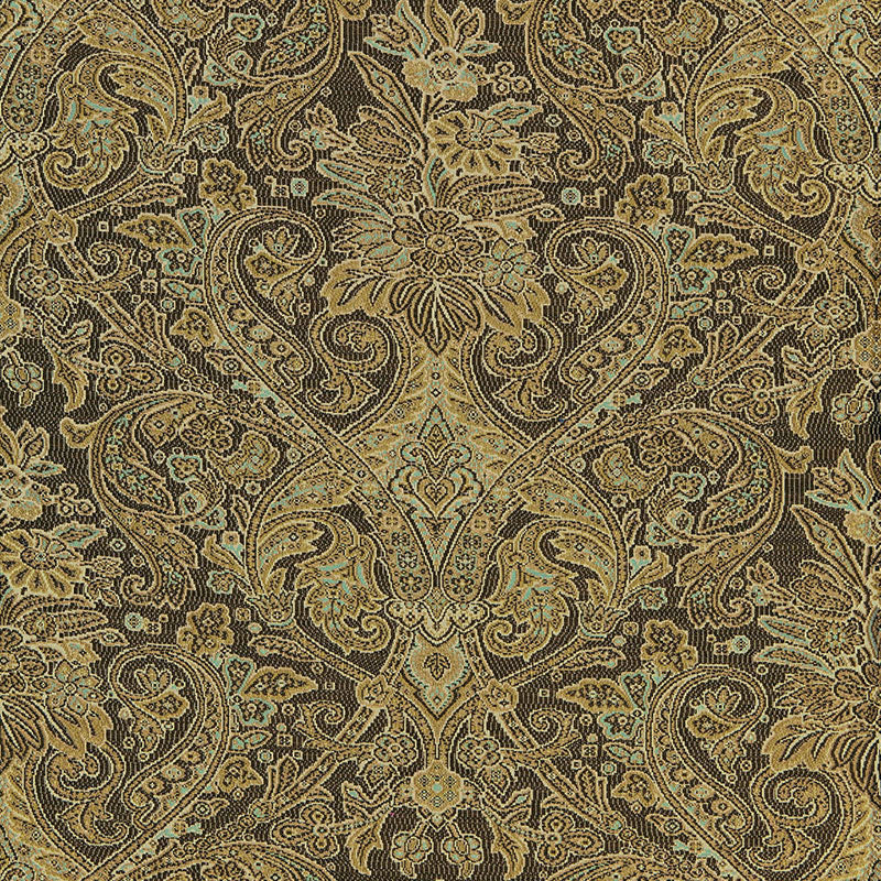 Paisley-pattern brown-toned wool woven fabric; ornate design suitable for upholstery.
