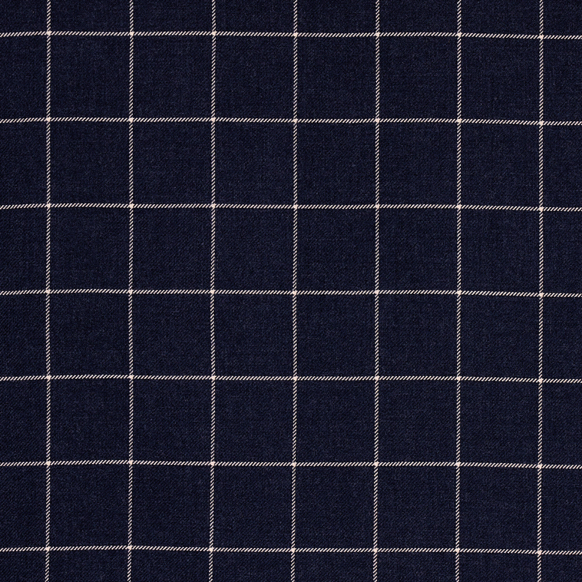 Navy blue fabric with white windowpane grid pattern; woven textile suitable for shirts or jackets.