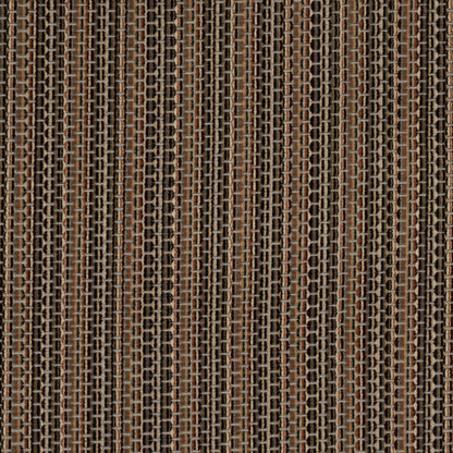 Close-up of brown velvet fabric in sepia tones with a tan and black vertical ladder pattern; rustic chair upholstery