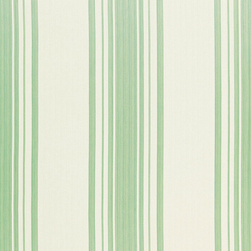 Cream fabric with vertical green stripes in varying widths.