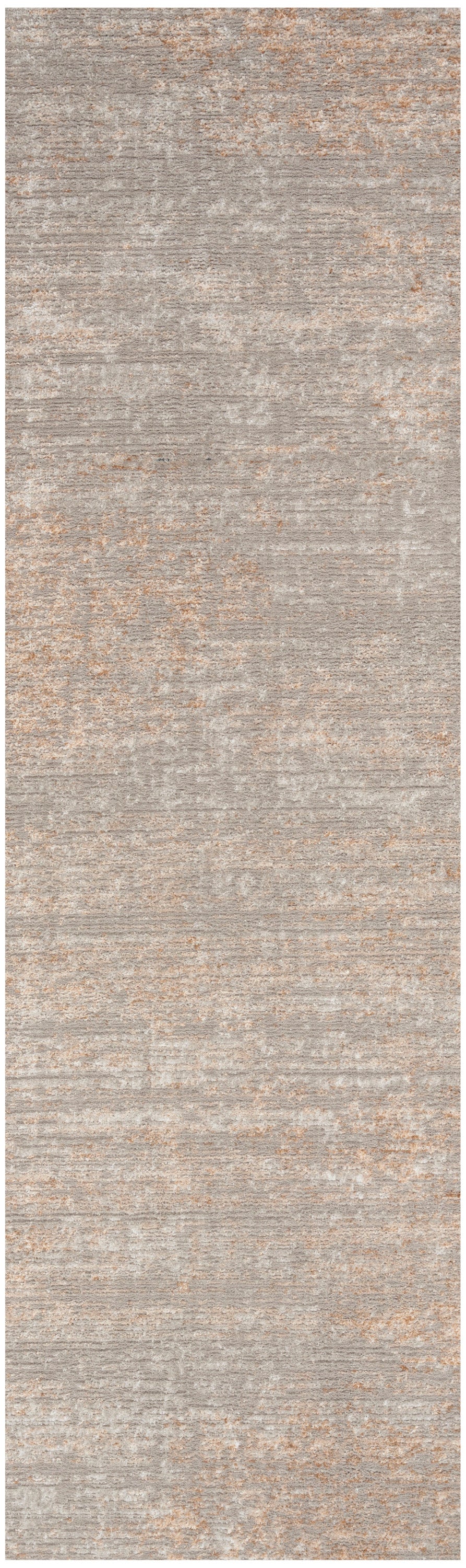 Neutral grey-beige textured rug runner with subtle warm speckles; rectangular hall rug.