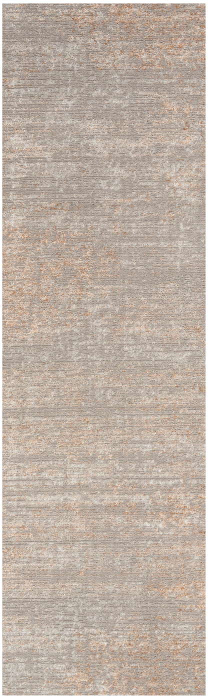 Neutral grey-beige textured rug runner with subtle warm speckles; rectangular hall rug.