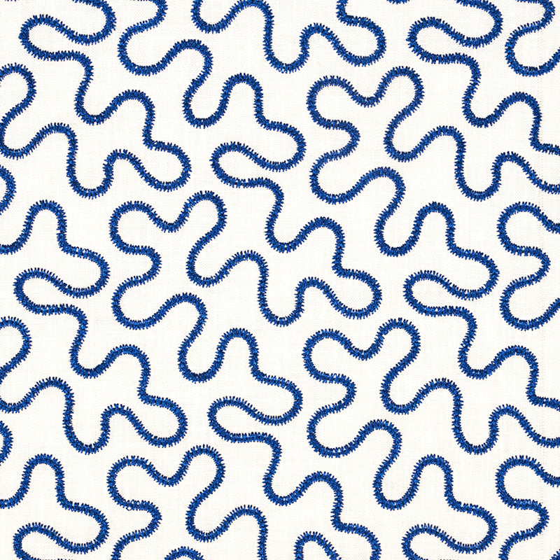 SCHUMACHER  HAPPY TOGETHER MEANDER EMBROIDERY EMBROIDERIES EMBROIDERIES BLUE ON IVORY   - 67603