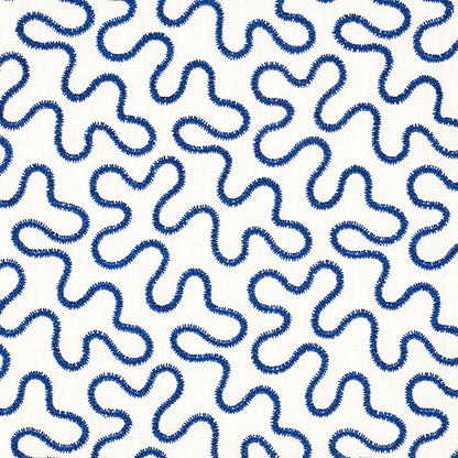 SCHUMACHER  HAPPY TOGETHER MEANDER EMBROIDERY EMBROIDERIES EMBROIDERIES BLUE ON IVORY   - 67603