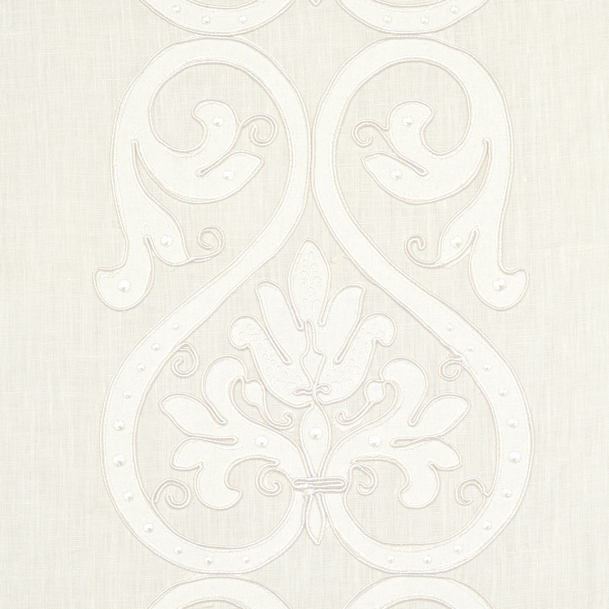 SCHUMACHER  ESSENTIALS: SHEERS & CASEMENTS MEDICI EMBROIDERED SHEER EMBROIDERIES,SHEERS & CASEMENTS EMBROIDERIES,SHEERS & CASEMENTS BLANC   - 67640
