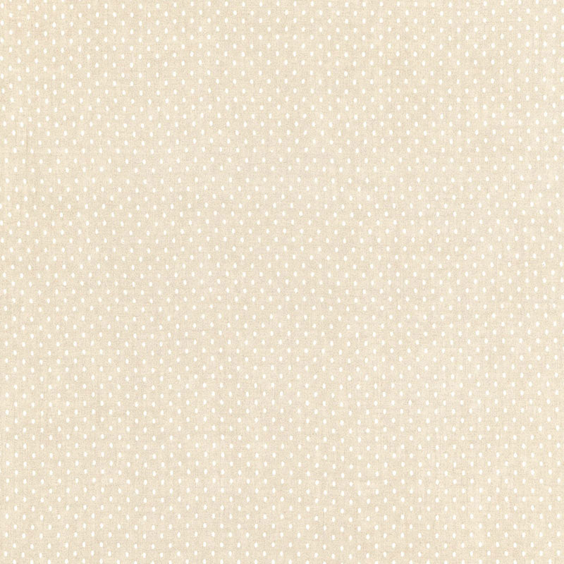Beige dotted Swiss fabric with tiny white dots; lightweight cotton-like textile.