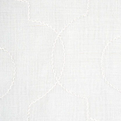 Off-white linen-textured fabric with delicate white stitched circular arc motifs.