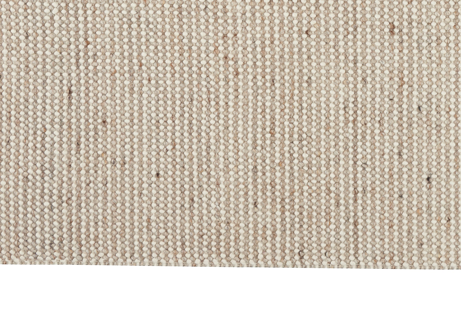 Beige woven rug with cream loop texture and subtle vertical stripes; neutral floor covering.