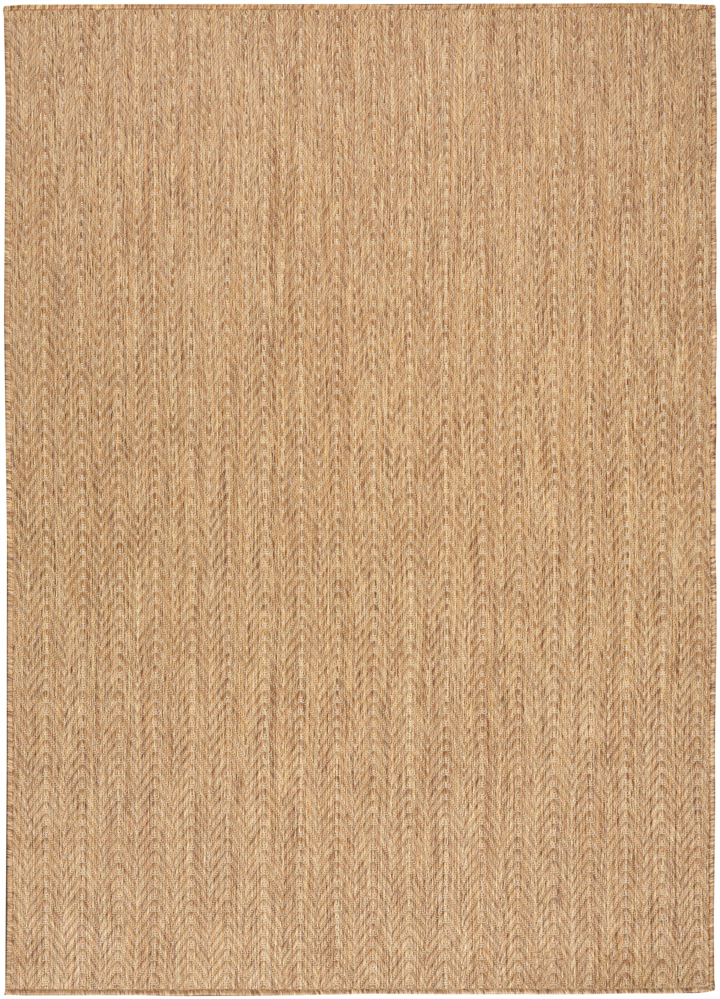 Natural beige jute rug with a subtle herringbone weave, rectangular floor mat.