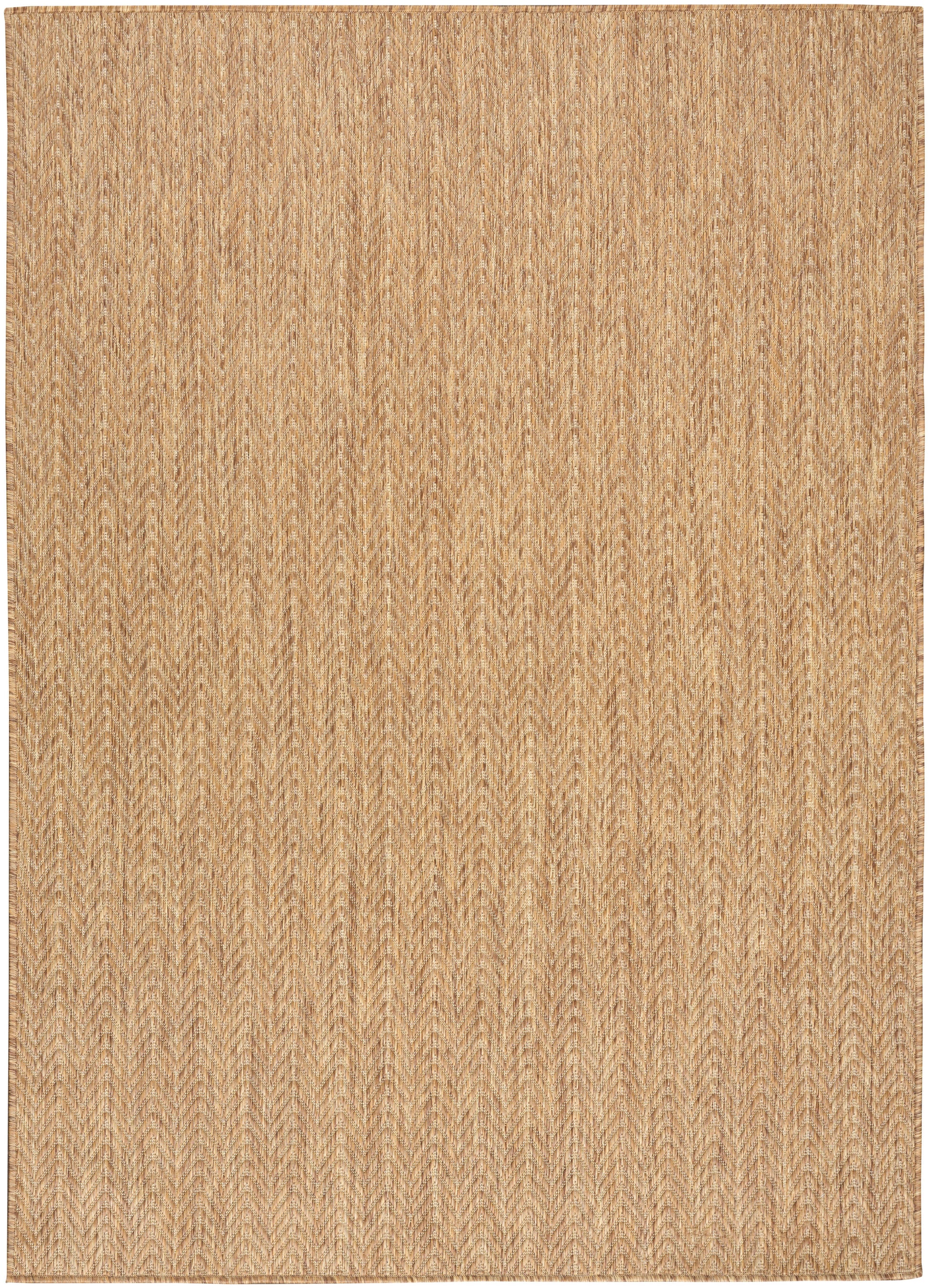 Natural beige jute rug with a subtle herringbone weave, rectangular floor mat.