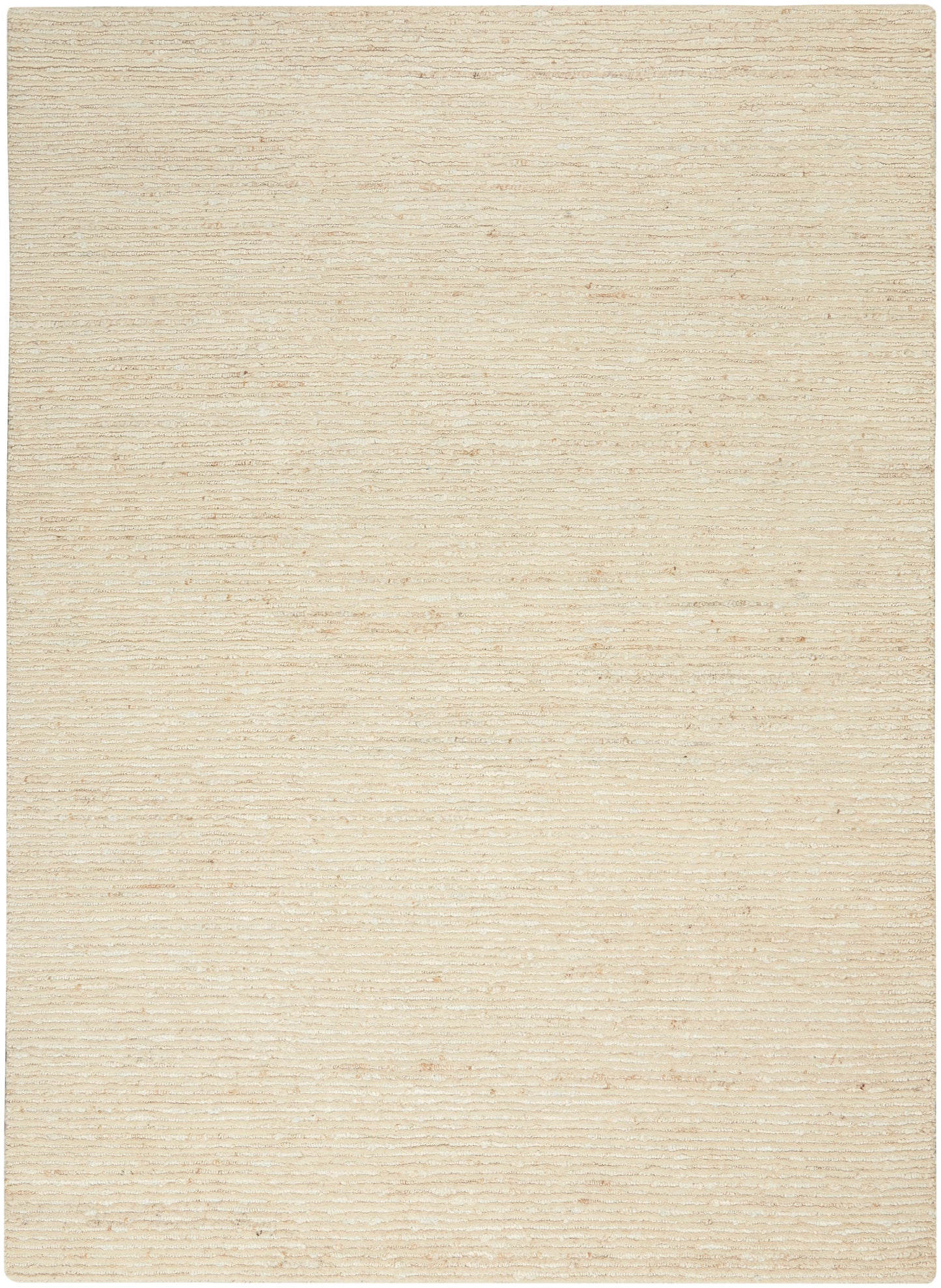 Beige textured rectangular rug with subtle horizontal lines, soft woven pile for living rooms.