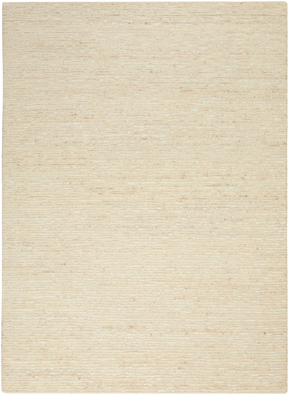 Beige textured rectangular rug with subtle horizontal lines, soft woven pile for living rooms.