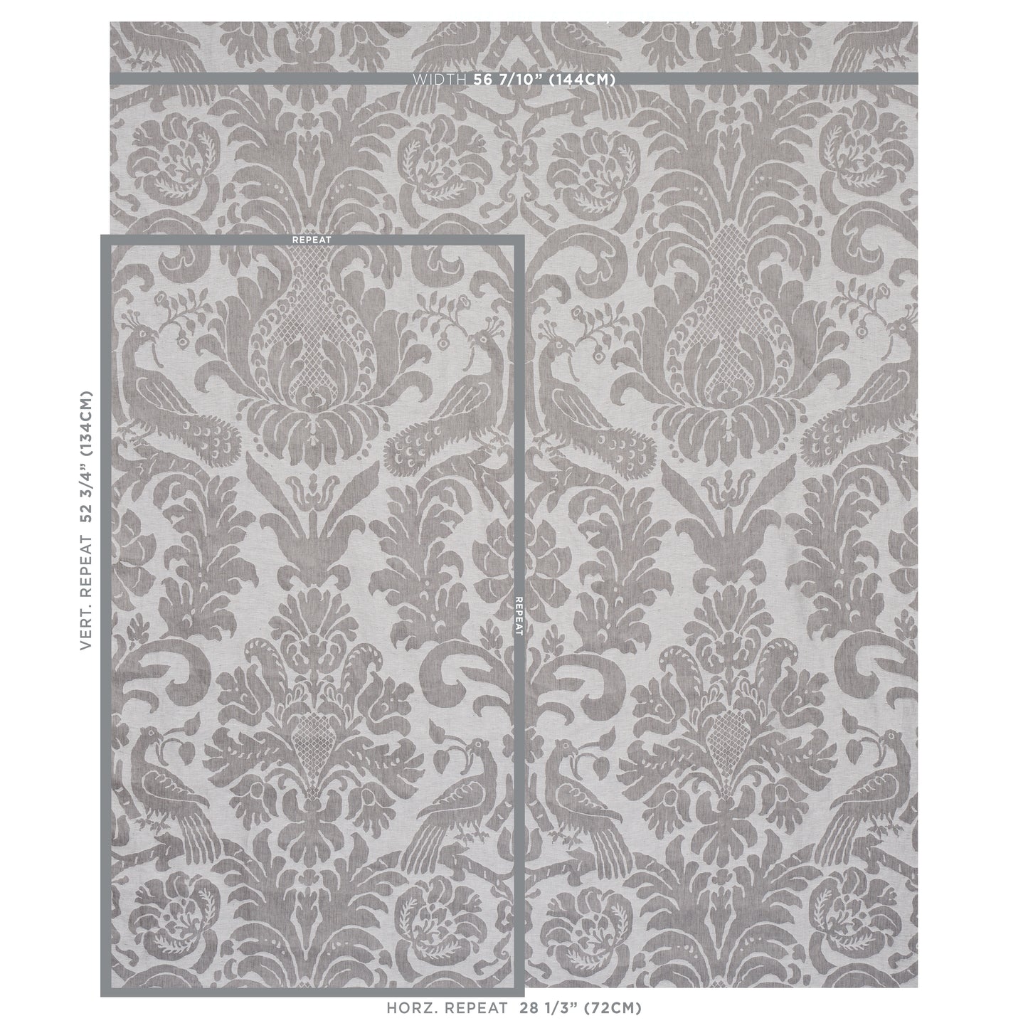 SCHUMACHER  NEW TRADITIONAL ANNA DAMASK PATTERN WOVEN PATTERN WOVEN GREY   - 68436