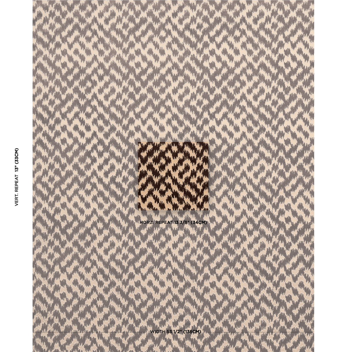 Beige and brown zebra stripe wallpaper with a centered swatch; repeating wavy chevron pattern for warm, earthy walls.