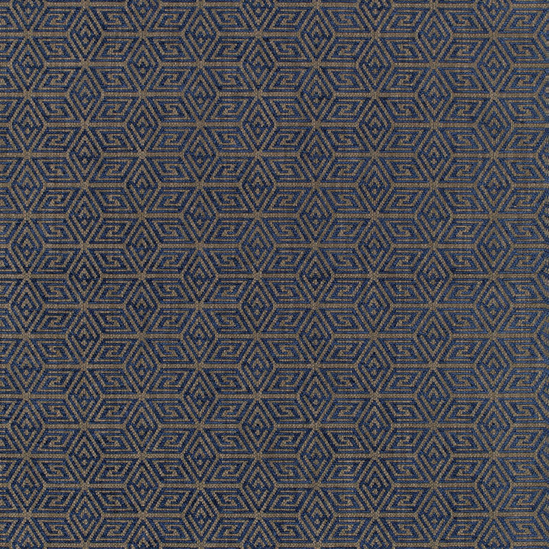 Ultramarine chenille woven fabric with a textured geometric design for upholstery.
