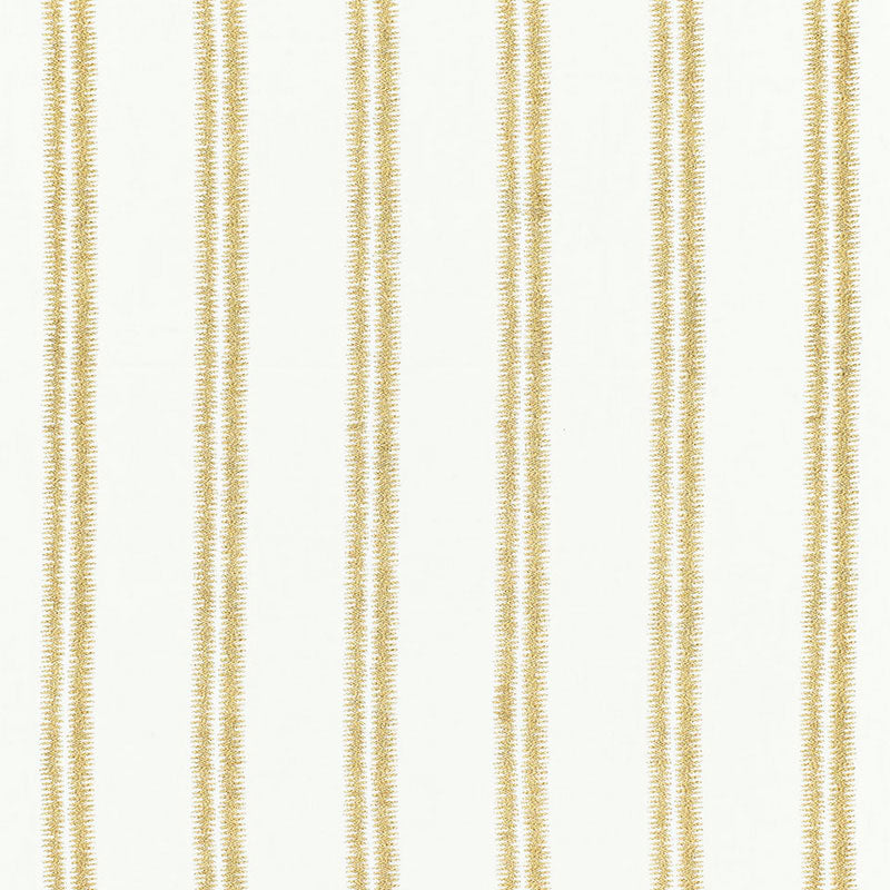Cream fabric with metallic gold embroidery prints in gilt tones; suitable for upholstery or drapery.