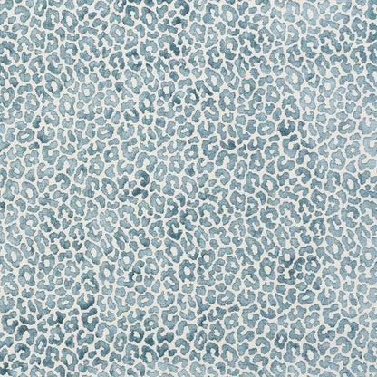 Blue leopard print pattern on light neutral background; soft fabric texture, chic style for apparel & home decor.