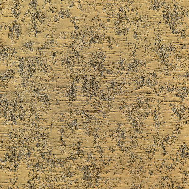 Gold and charcoal textured fabric with an abstract geometric ikat pattern.