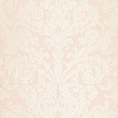 Blush background with a subtle off-white damask pattern on a silk damask woven fabric.