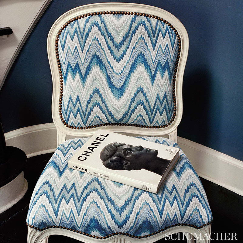 SCHUMACHER FABRIC  125TH ANNIVERSARY VALKYRIE FLAME STITCH   SHALE   - 68941