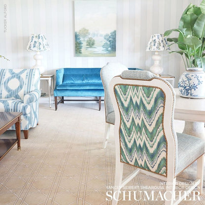 SCHUMACHER FABRIC  125TH ANNIVERSARY VALKYRIE FLAME STITCH   EMERALD & PEACOCK   - 68942