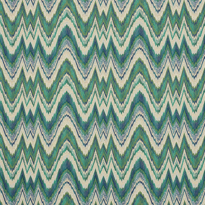 SCHUMACHER FABRIC  125TH ANNIVERSARY VALKYRIE FLAME STITCH   EMERALD & PEACOCK   - 68942