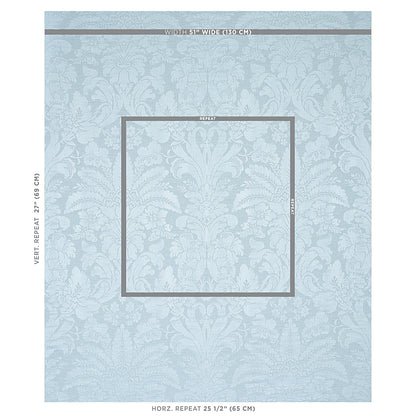 SCHUMACHER FABRIC  RHAPSODY IN BLUE COLETTE LINEN/SILK DAMASK   CHAMBRAY   - 69144