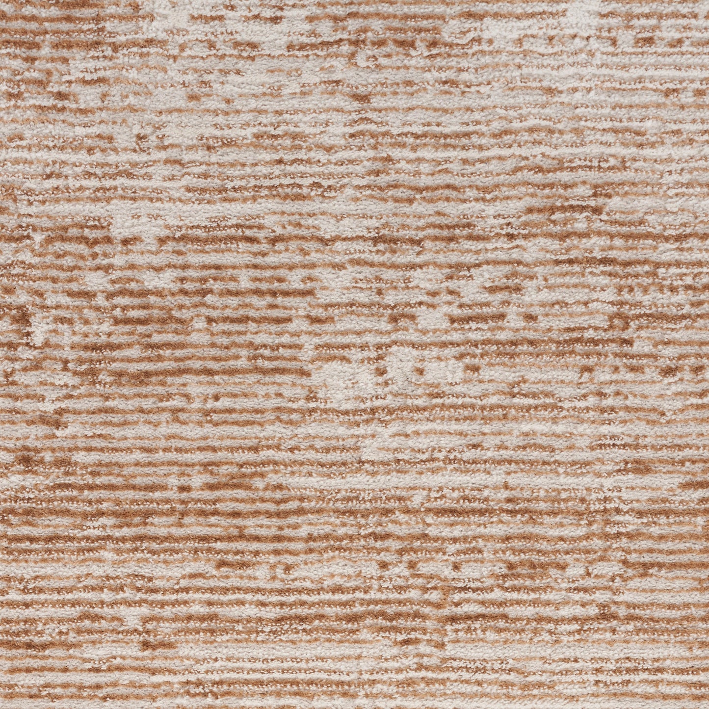 Beige-tan textured rug with cream horizontal striations; plush boucl?? look for living room decor