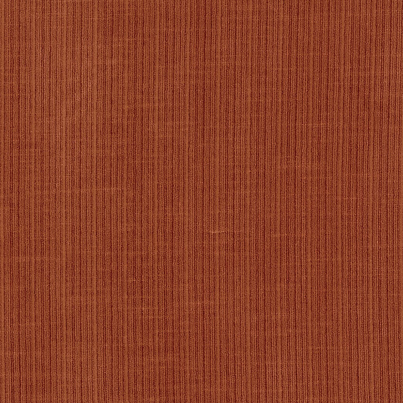 Rust-orange ribbed fabric texture with subtle vertical stripes; woven textile suitable for upholstery or apparel.