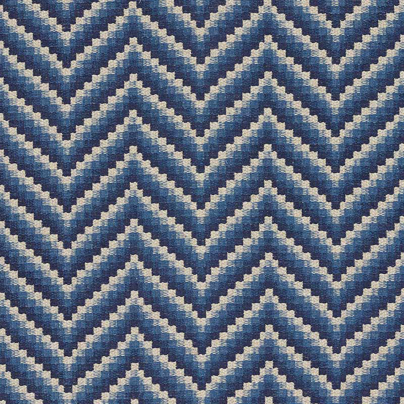 Blue & white chevron zigzag textile with pixel-like squares; textured fabric suitable for scarf or throw.