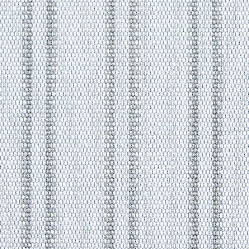 Close-up of light blue and white striped woven fabric with a fine texture, ideal for shirts, curtains or upholstery.