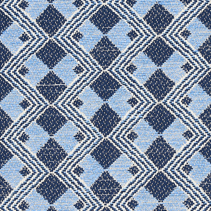 SCHUMACHER  ESSENTIALS: SMALL SCALE UPHOLSTERY FABRICS HUXLEY PATTERN WOVENS PATTERN WOVENS TILE BLUE   - 69872